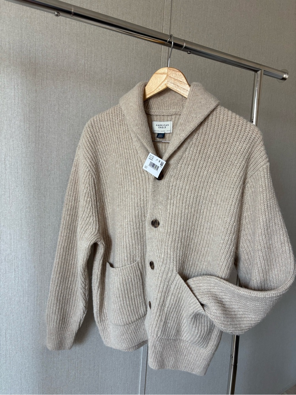 American Eagle Outfitters Beige Shawl Collar Cardigan Sweater